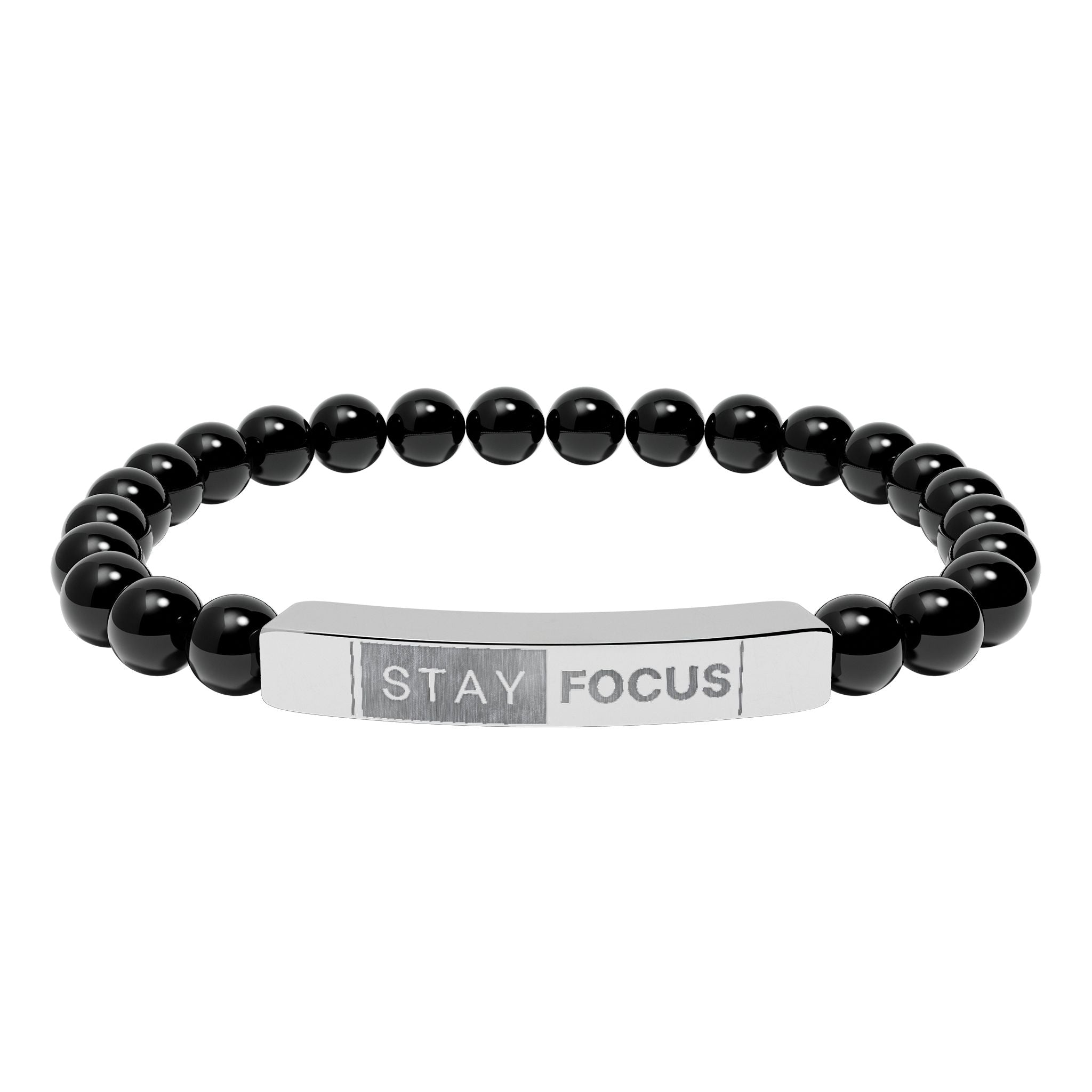 Engraved Stay Focus Natural Stone Stretch Bracelet