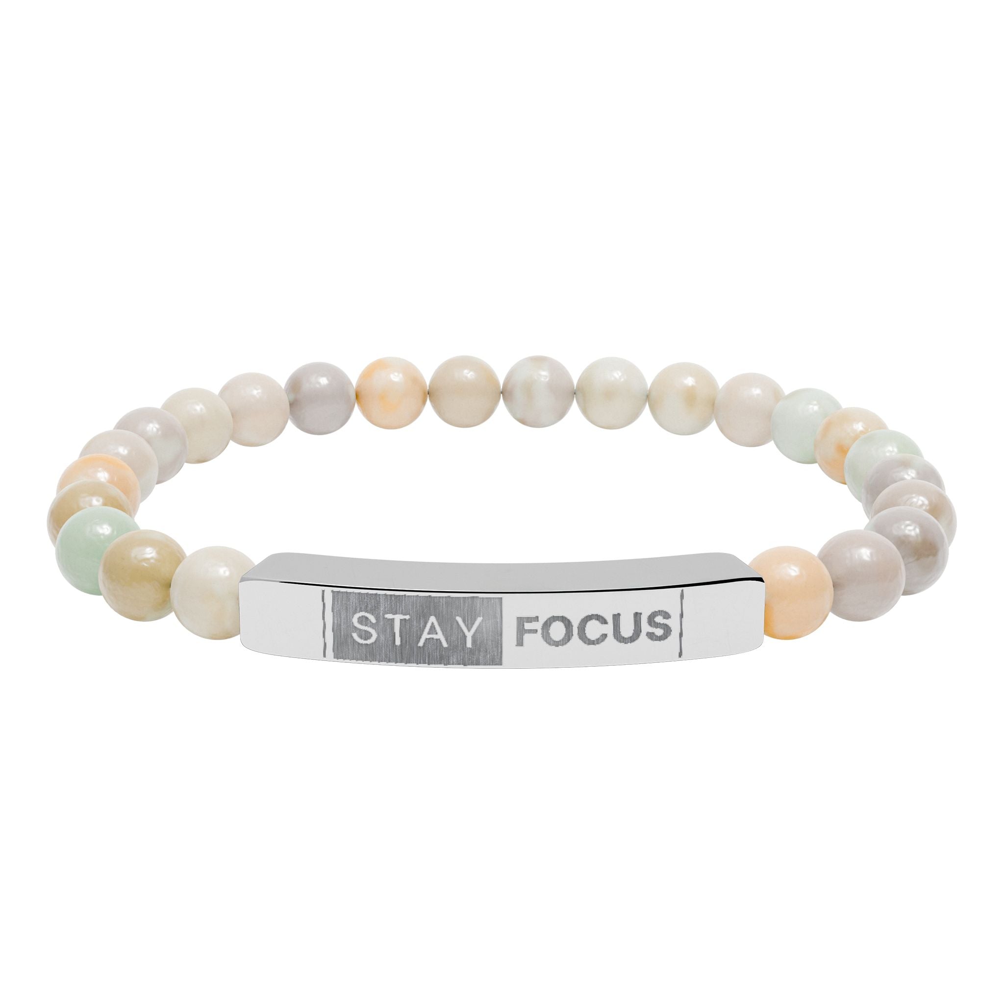 Engraved Stay Focus Natural Stone Stretch Bracelet