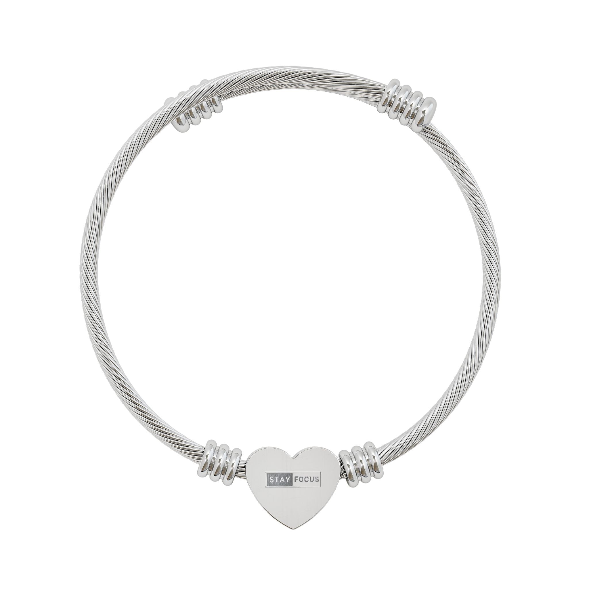 Engravable Heart Cuff Bracelet – Personalized Cable Wire Bangle (Silver or Gold)