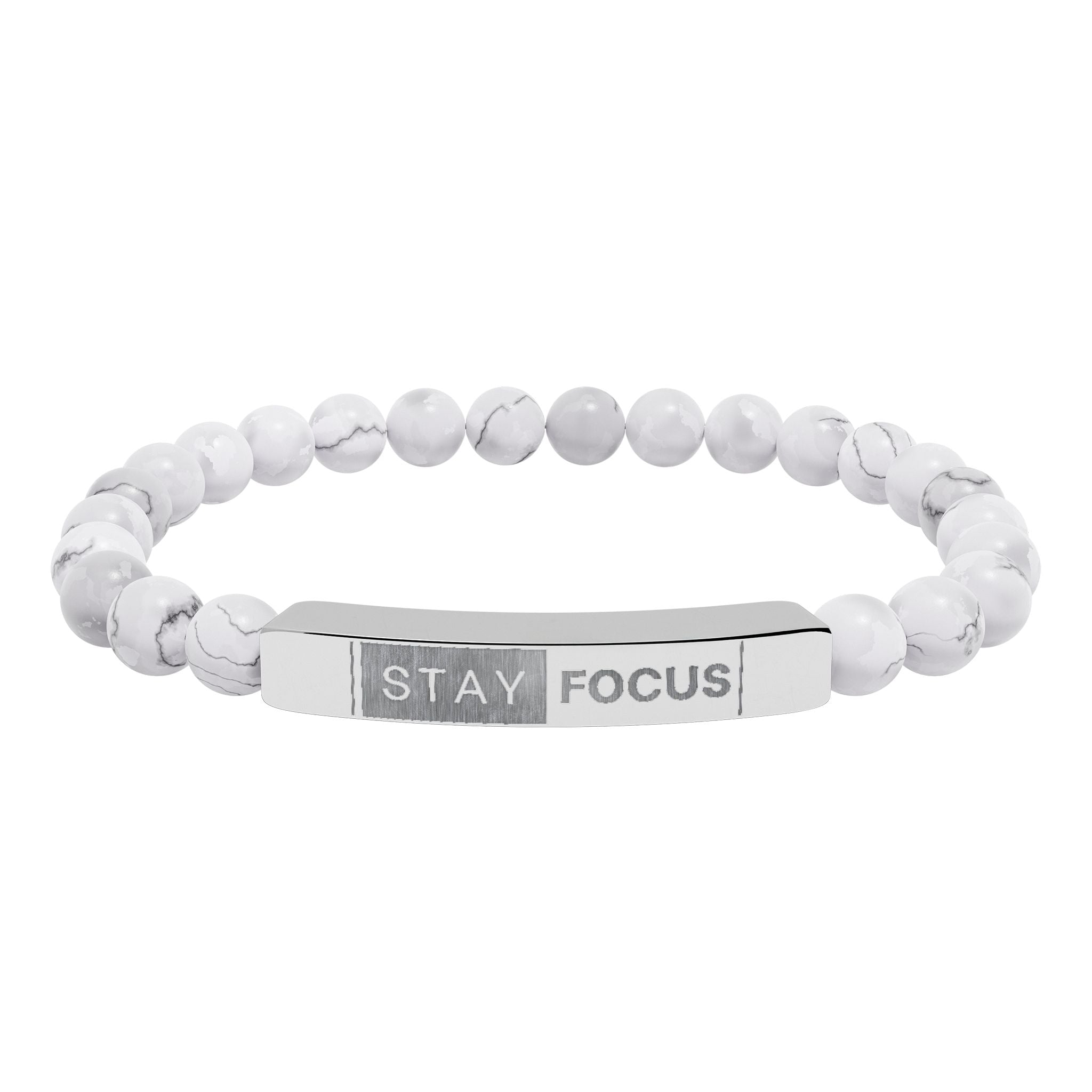 Engraved Stay Focus Natural Stone Stretch Bracelet