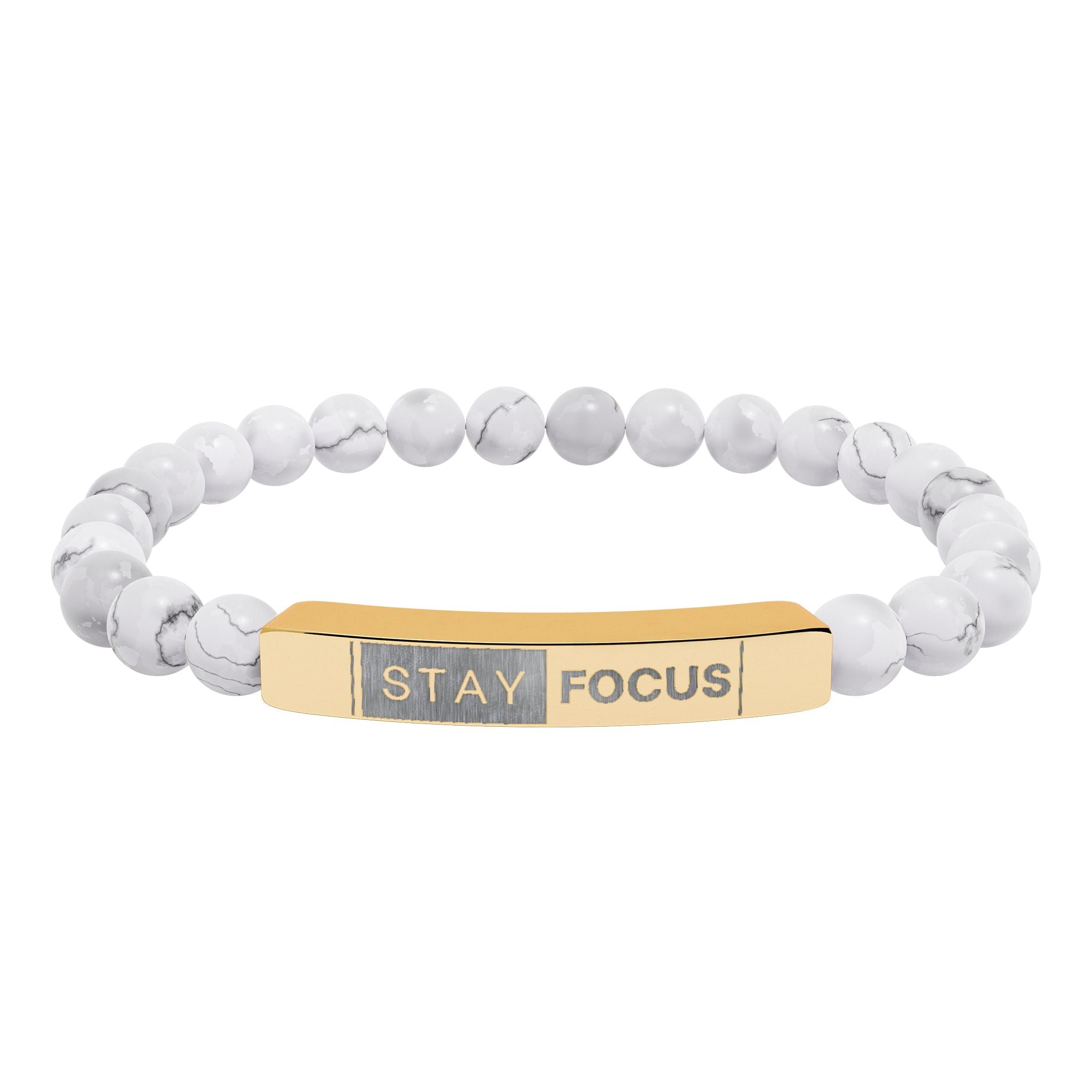 Engraved Stay Focus Natural Stone Stretch Bracelet