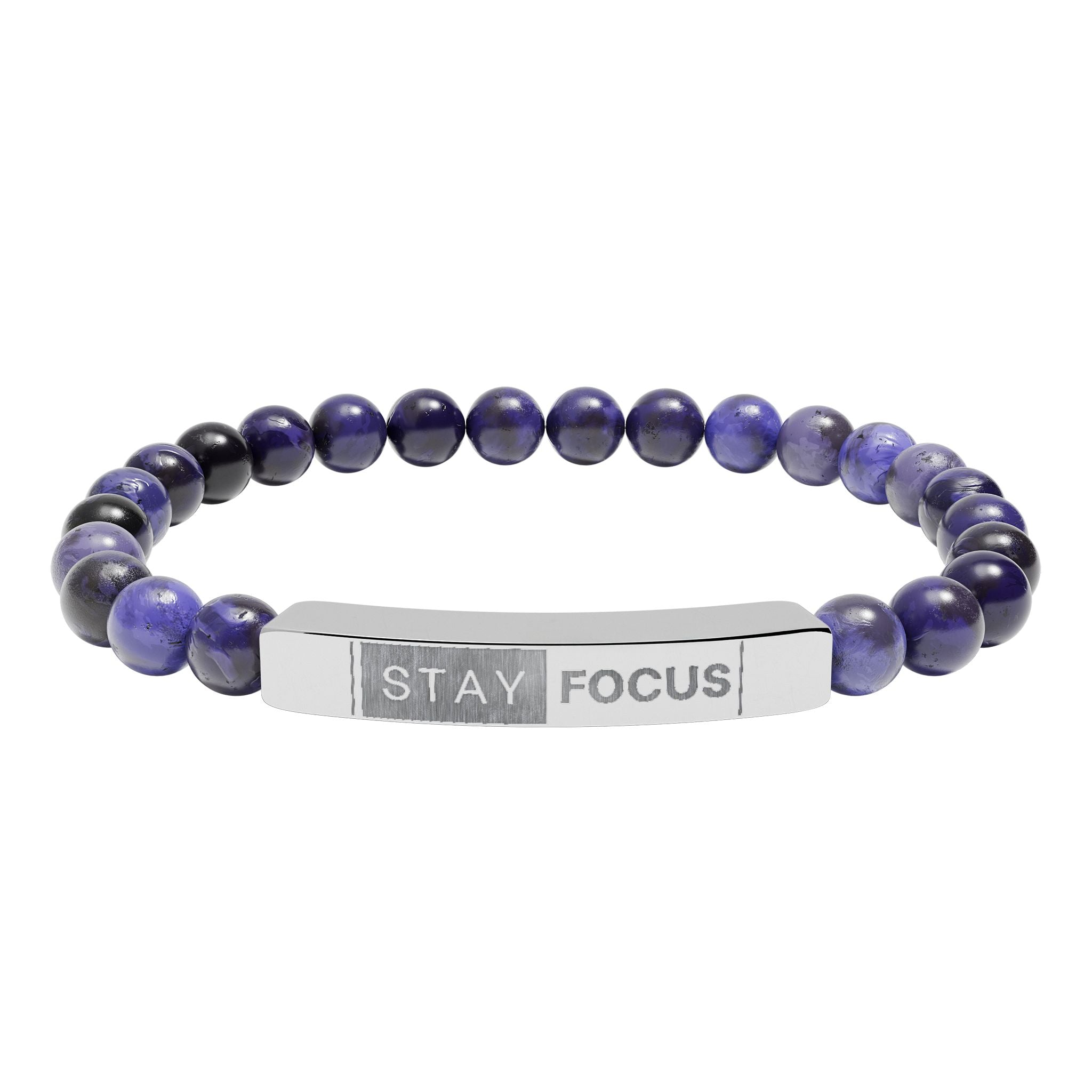 Engraved Stay Focus Natural Stone Stretch Bracelet