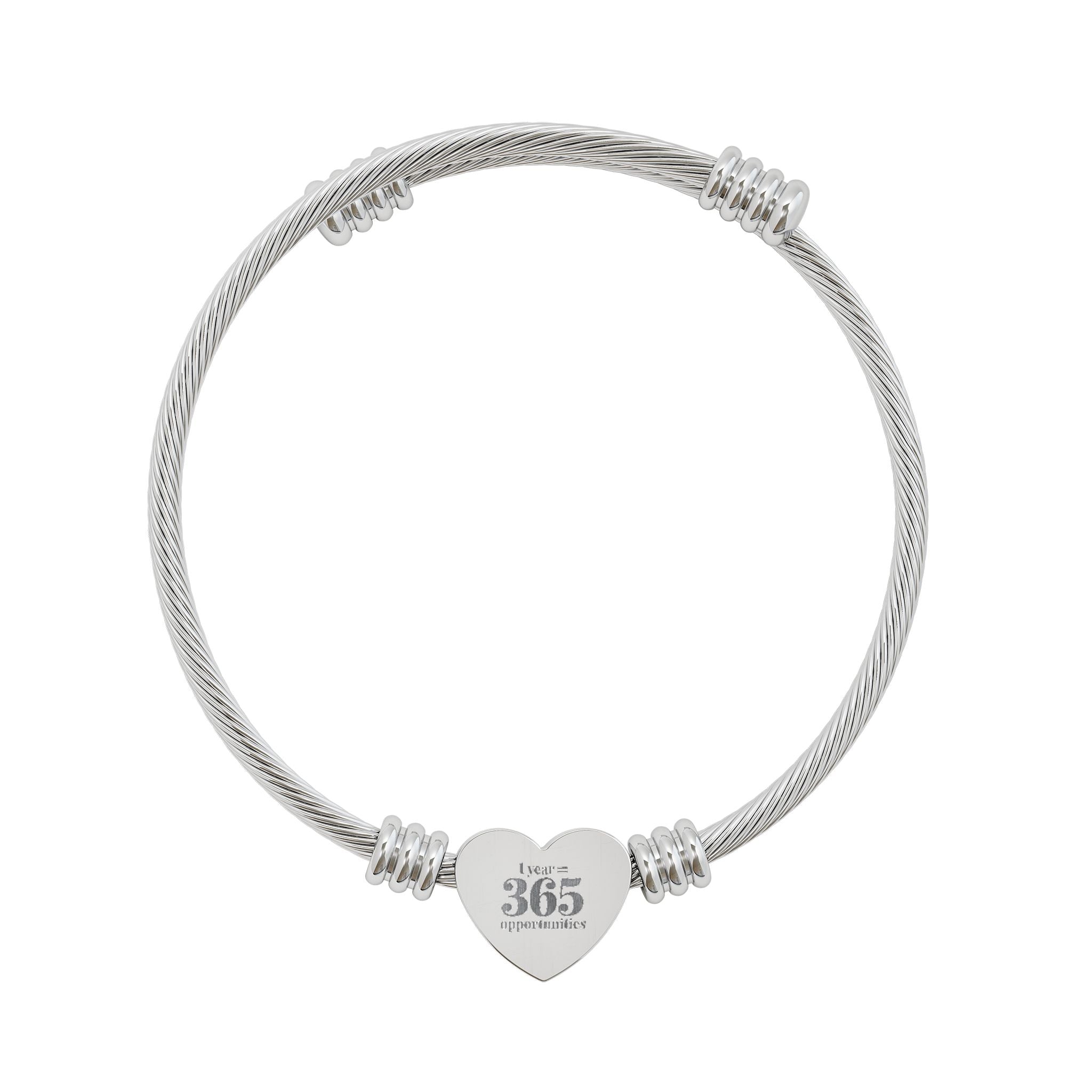 Engravable Heart Cuff Bracelet — Personalized Heart Cable Bangle (Silver & Gold)
