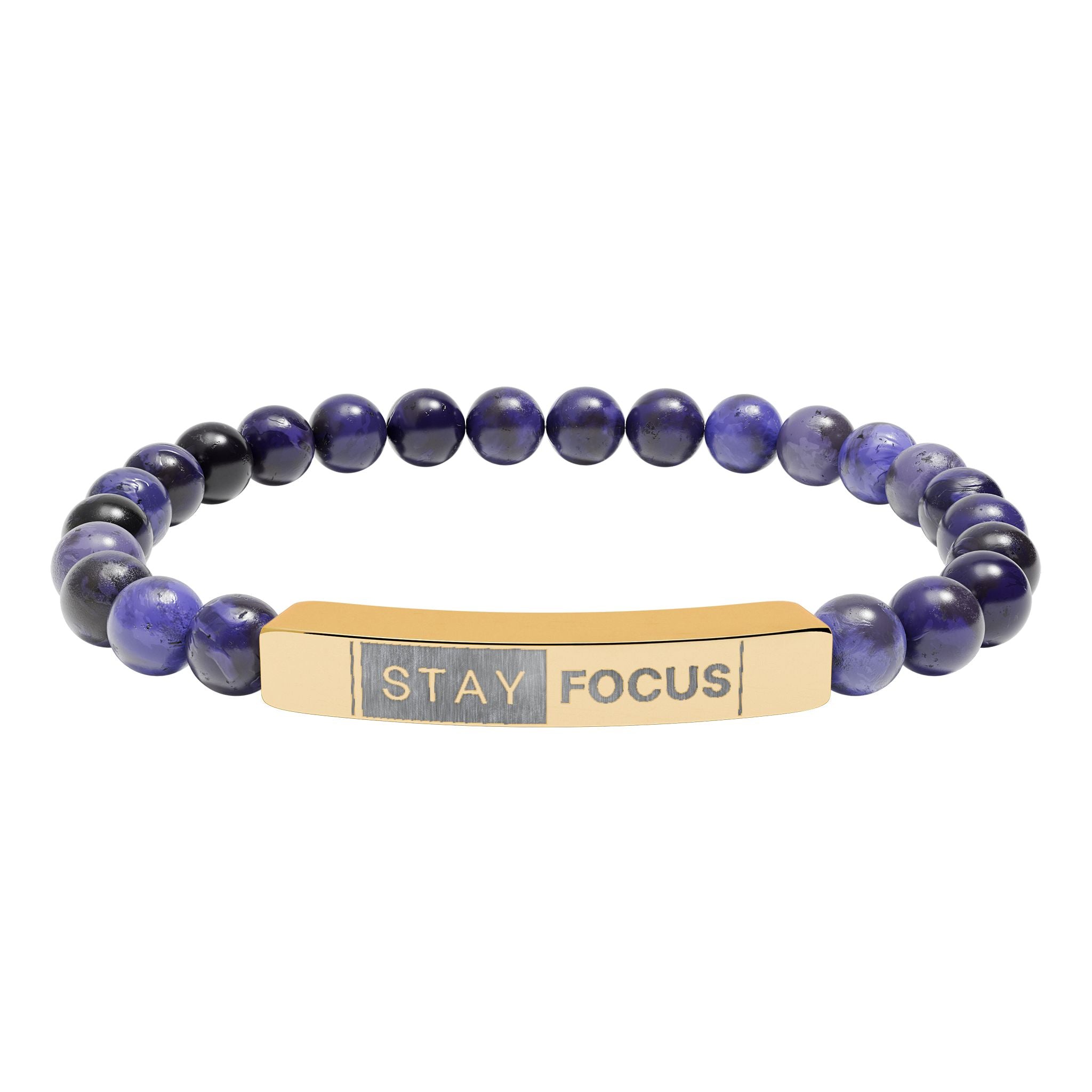 Engraved Stay Focus Natural Stone Stretch Bracelet