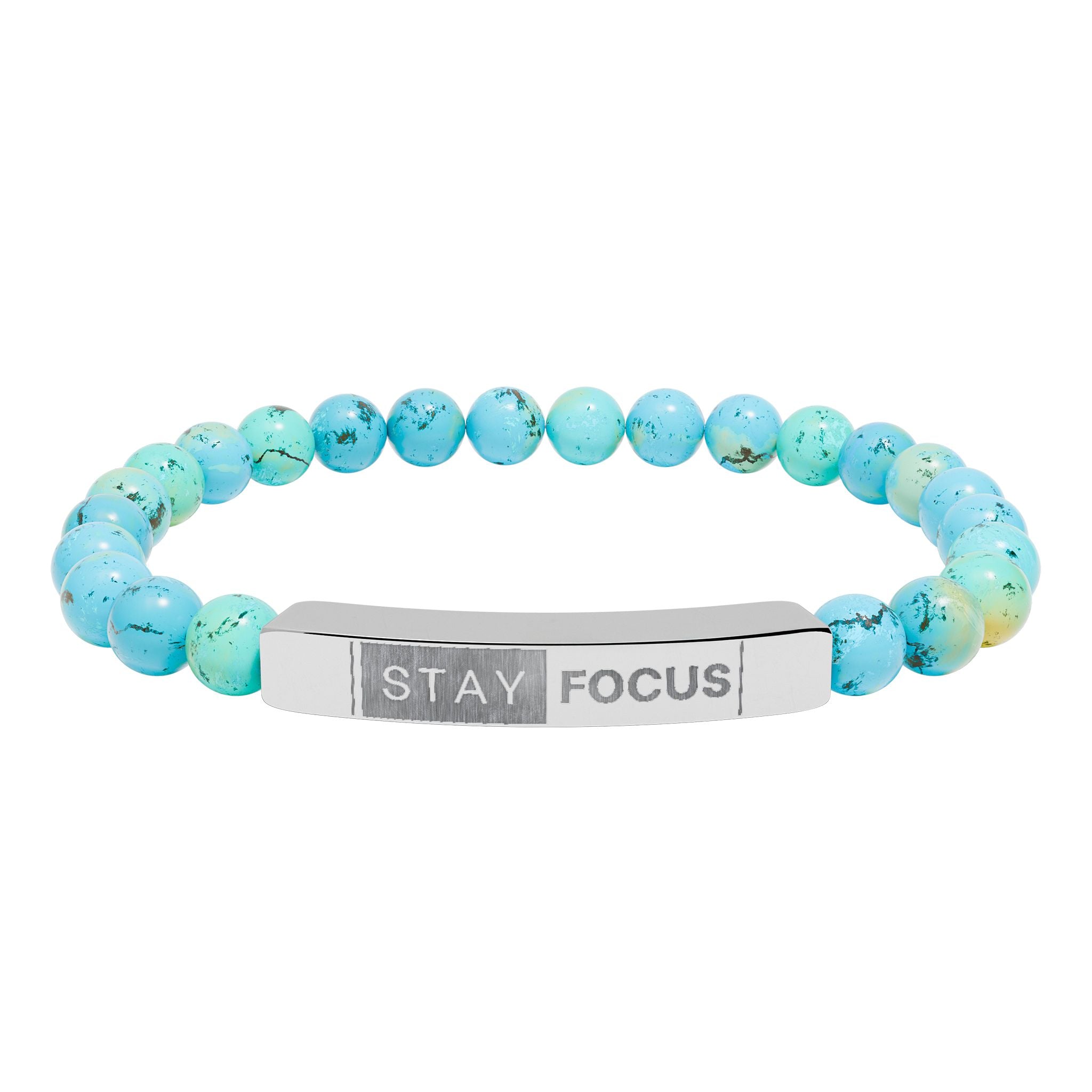 Engraved Stay Focus Natural Stone Stretch Bracelet