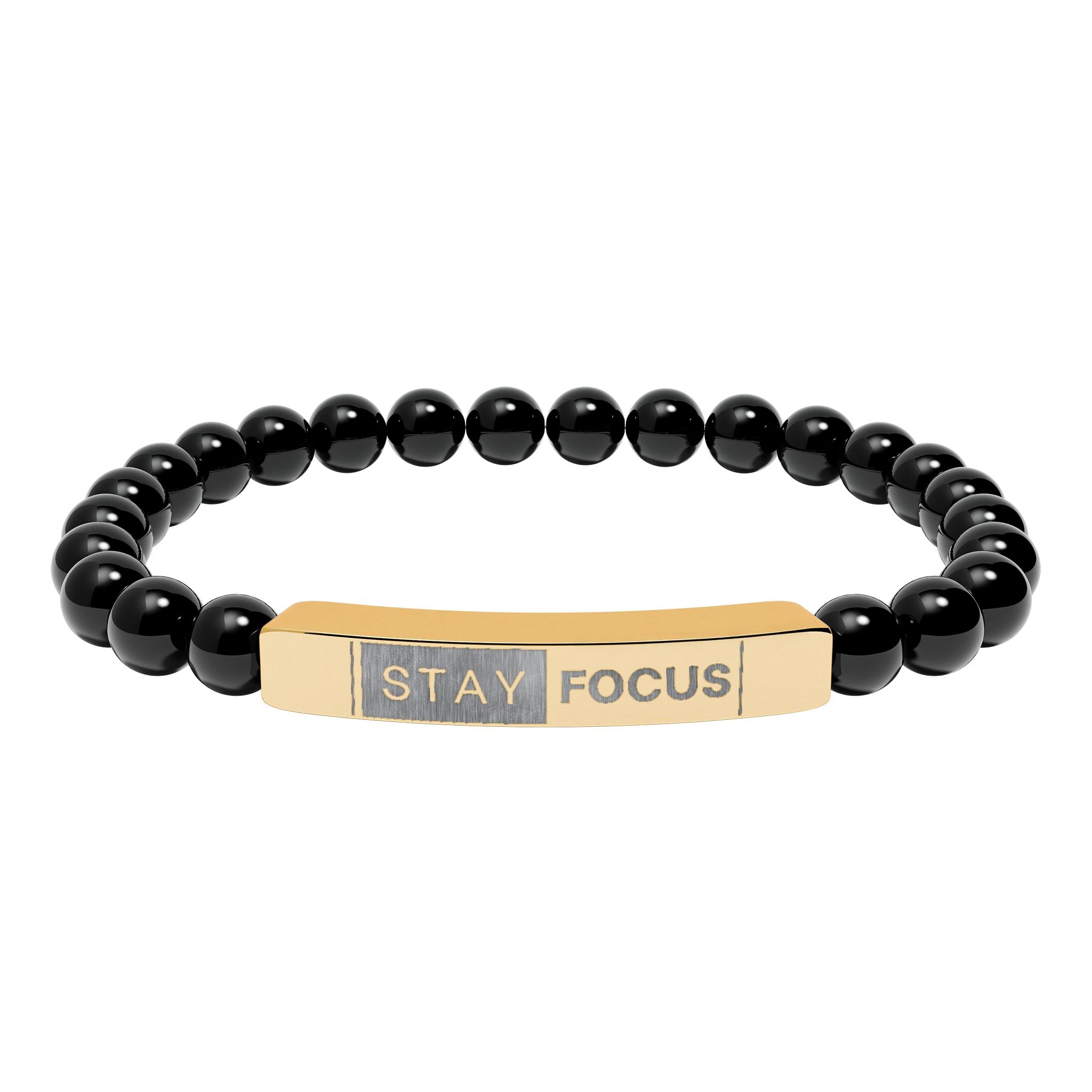 Engraved Stay Focus Natural Stone Stretch Bracelet