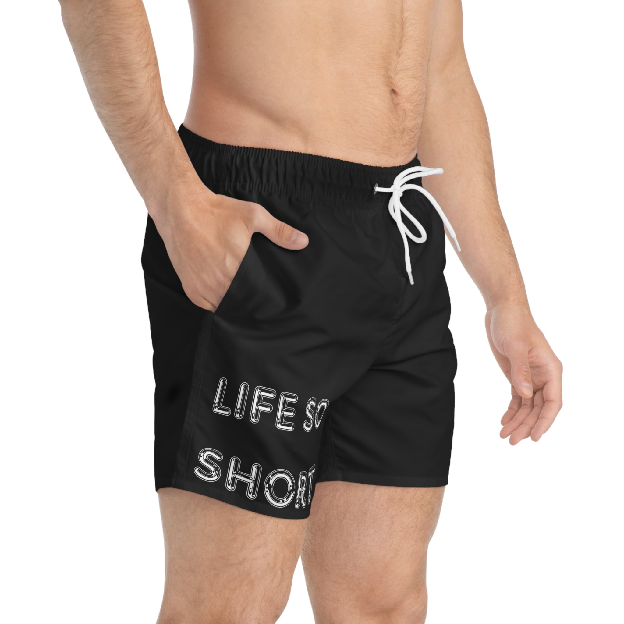 Life s So Short  Jean Miché Black Swim Trunks (AOP)