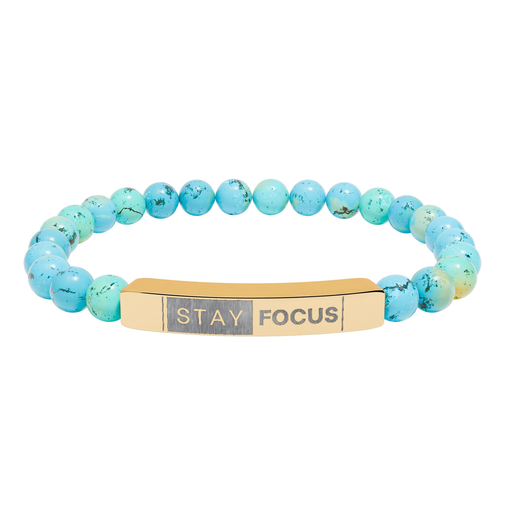 Engraved Stay Focus Natural Stone Stretch Bracelet