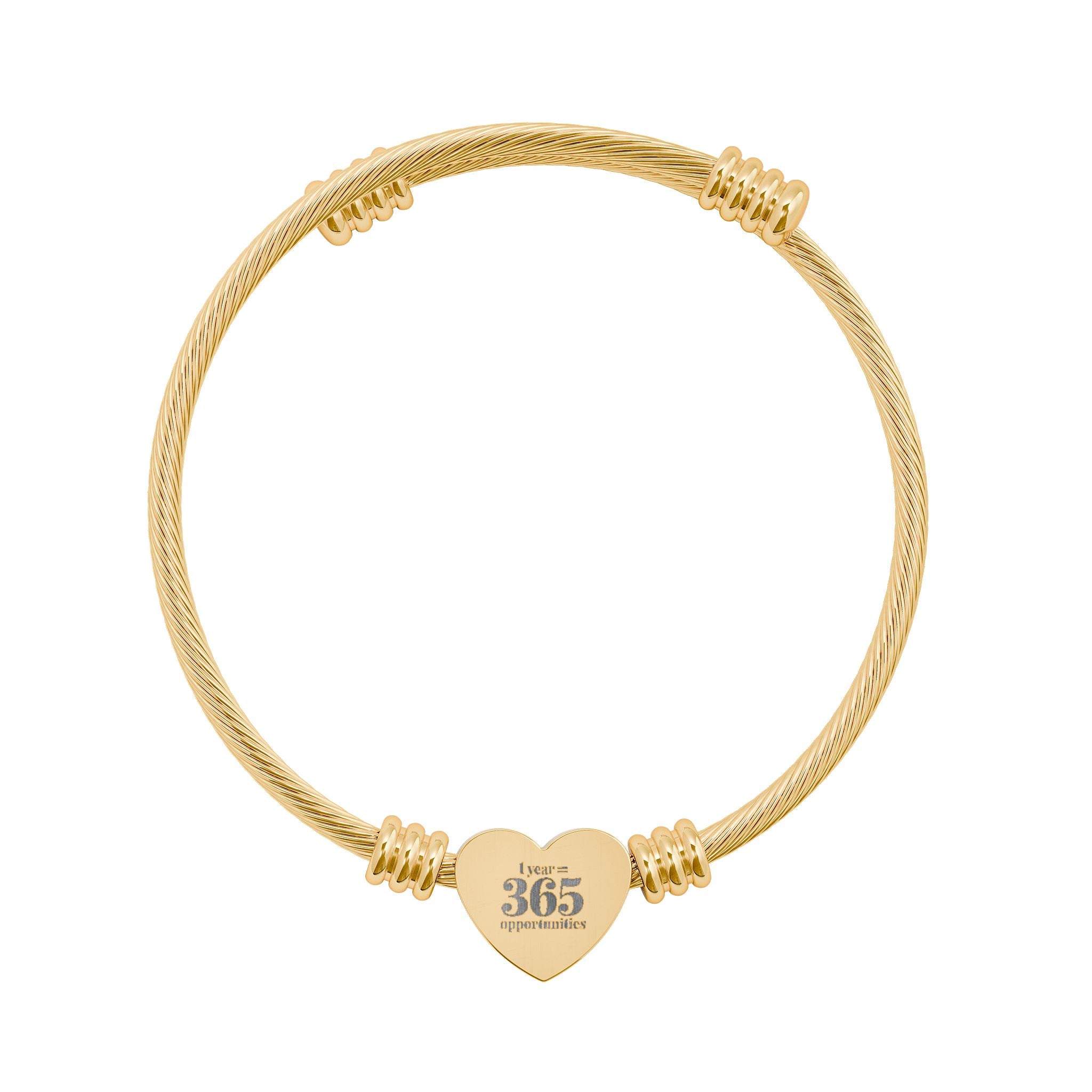 Engravable Heart Cuff Bracelet — Personalized Heart Cable Bangle (Silver & Gold)
