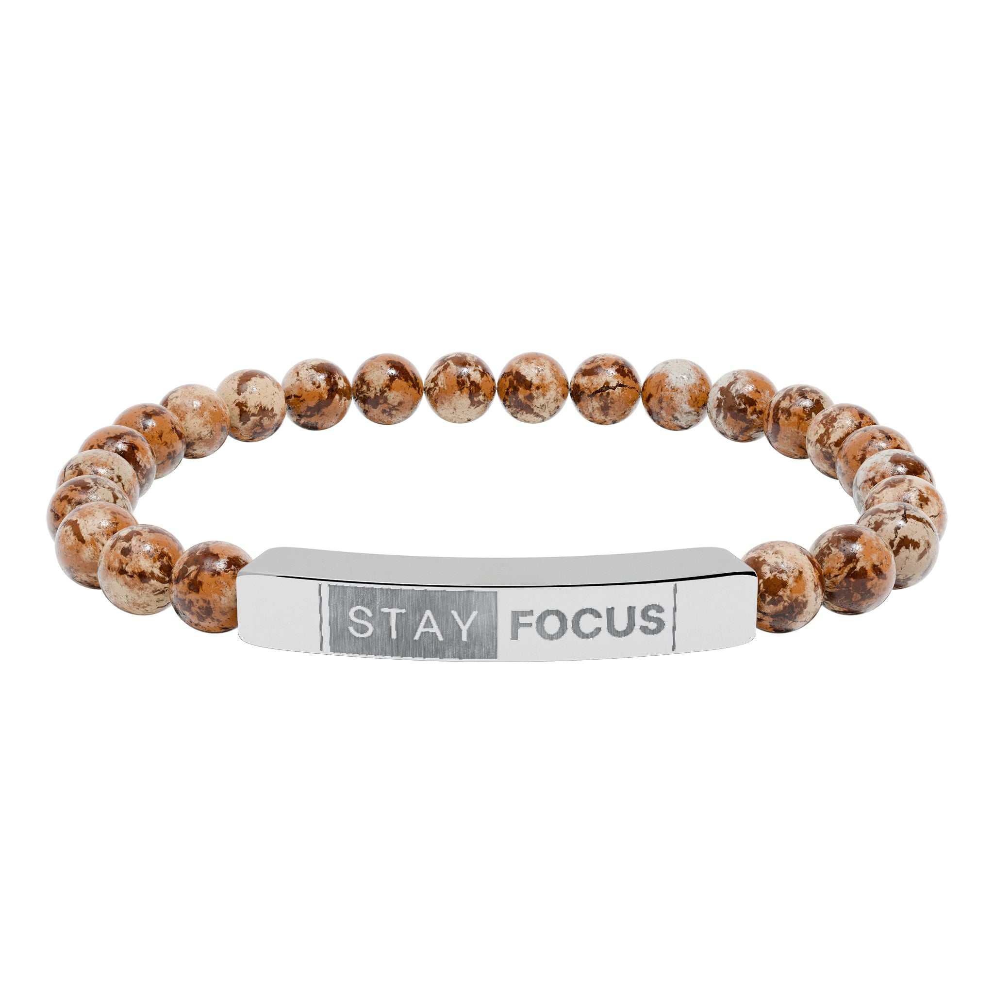 Engraved Stay Focus Natural Stone Stretch Bracelet