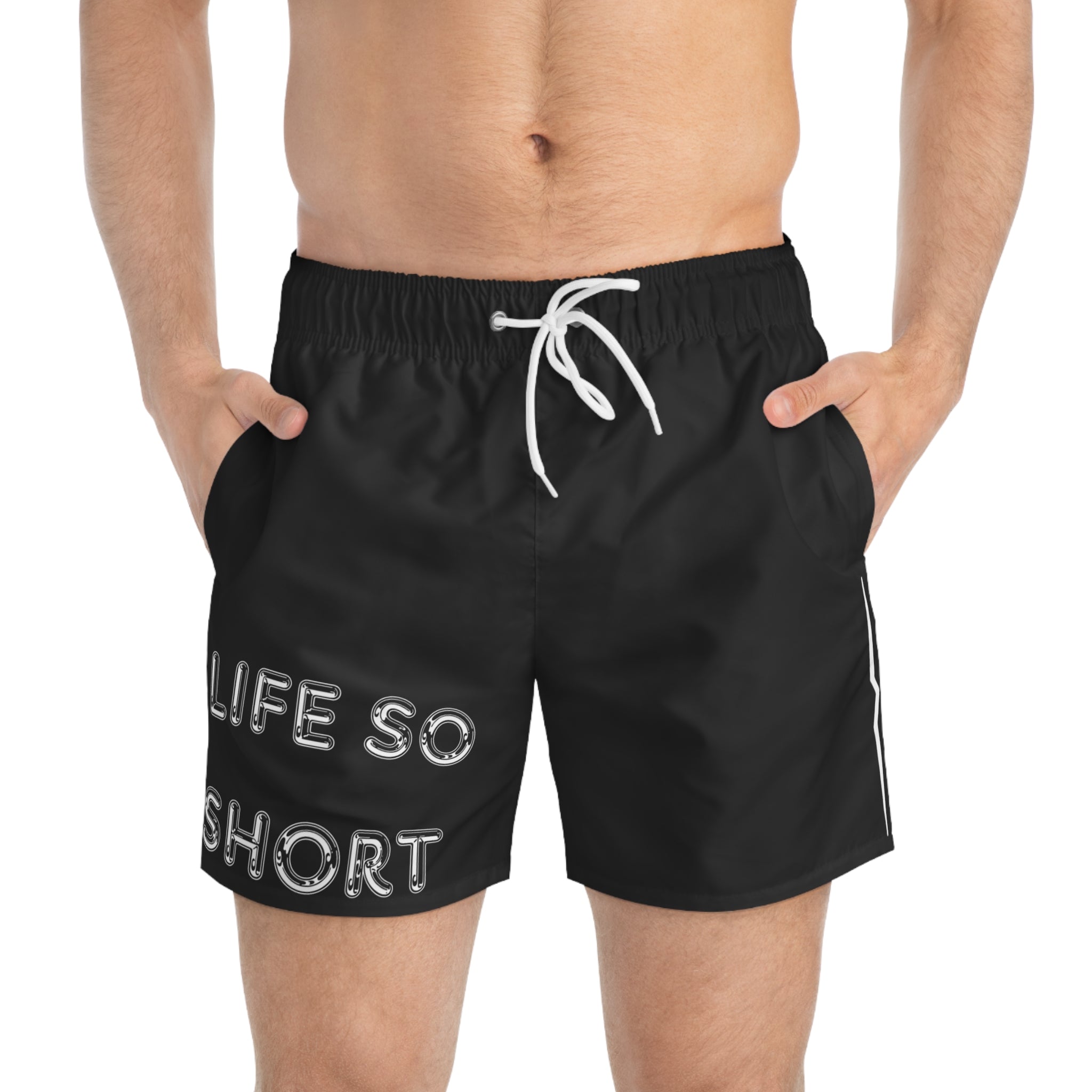 Life s So Short  Jean Miché Black Swim Trunks (AOP)