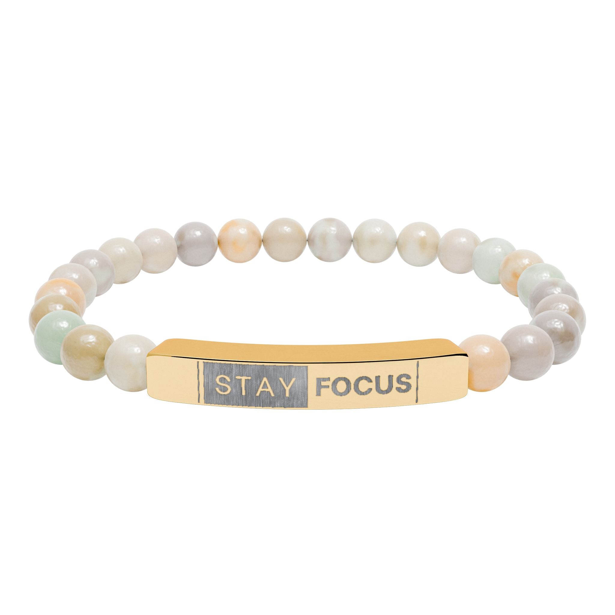 Engraved Stay Focus Natural Stone Stretch Bracelet