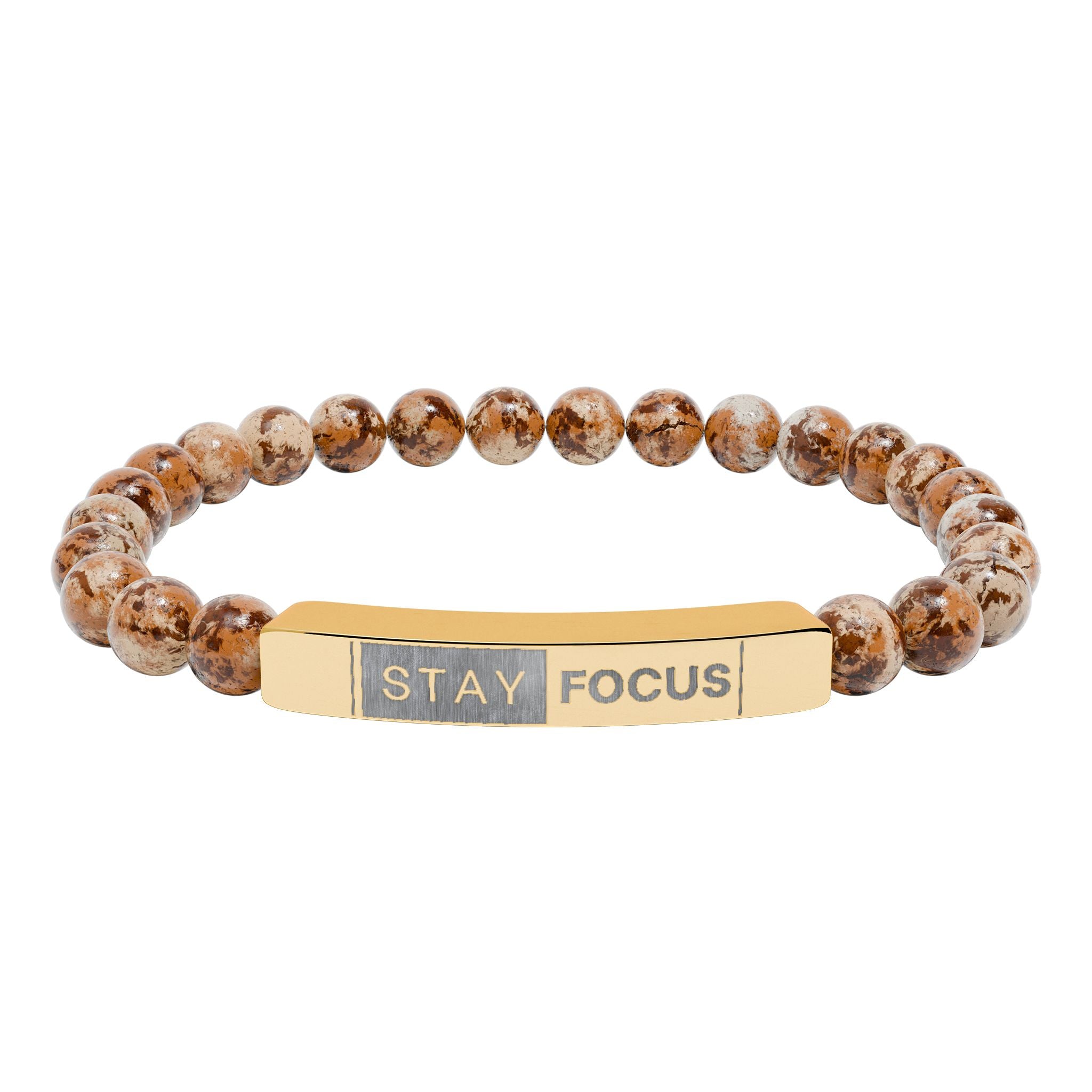 Engraved Stay Focus Natural Stone Stretch Bracelet